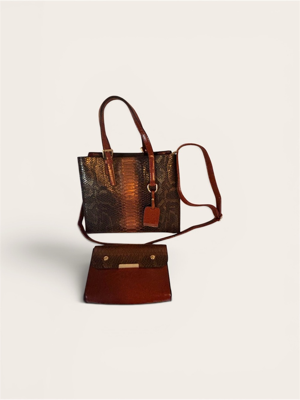 Brown Textured Tote and Crossbody Bag Set
